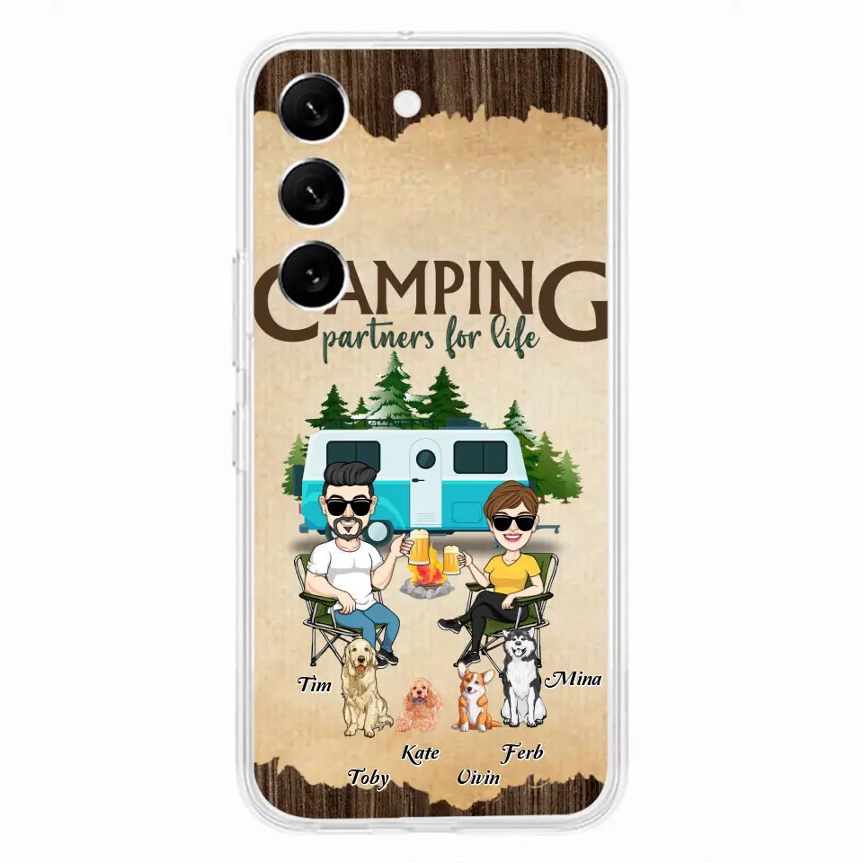 Personalized Couple With Dogs Camping Phone Case — Up to 4 Dogs
