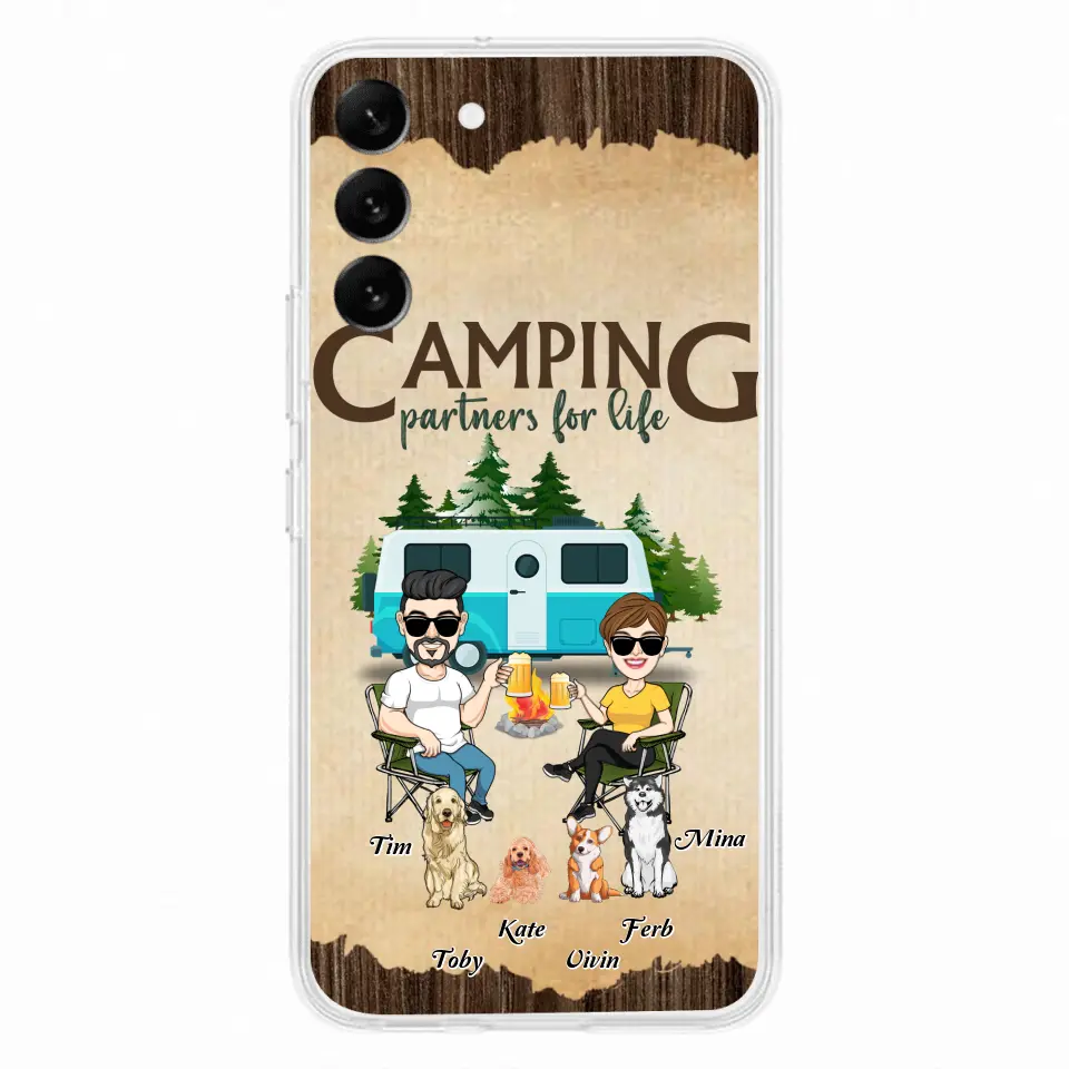 Personalized Couple With Dogs Camping Phone Case — Up to 4 Dogs