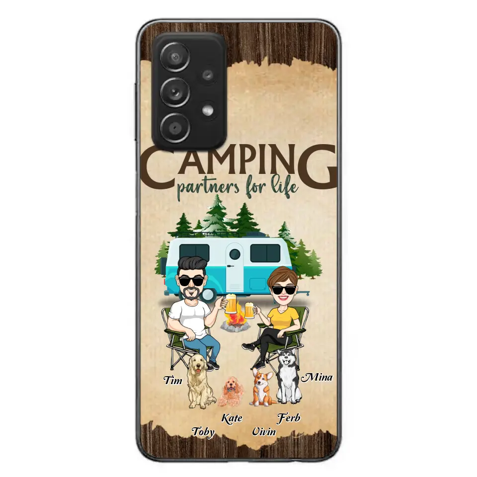 Personalized Couple With Dogs Camping Phone Case — Up to 4 Dogs
