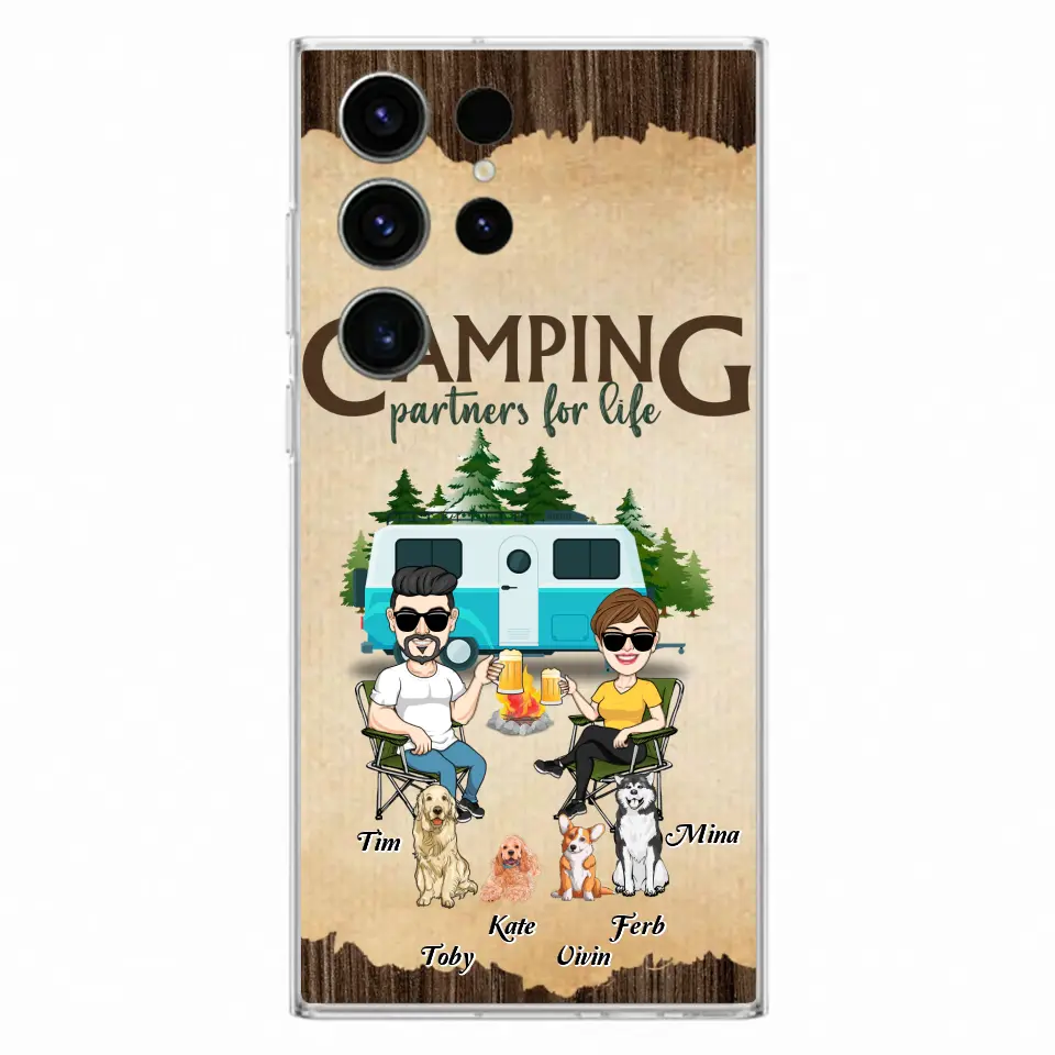 Personalized Couple With Dogs Camping Phone Case — Up to 4 Dogs