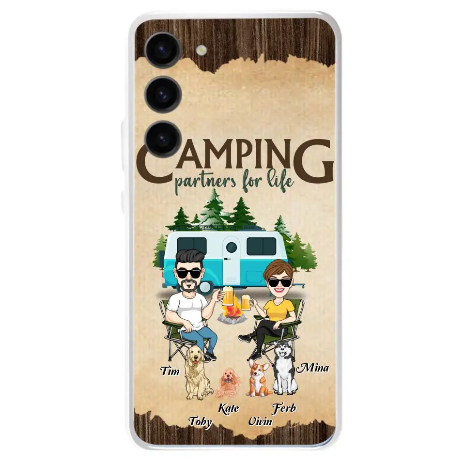 Personalized Couple With Dogs Camping Phone Case — Up to 4 Dogs