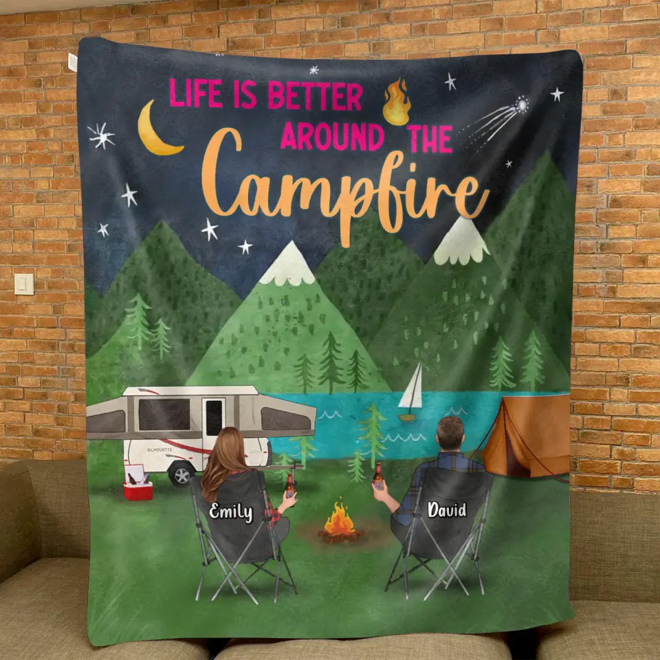 Personalized Camping Quilt & Fleece Throw Blanket — Life Is Better Around the Campfire