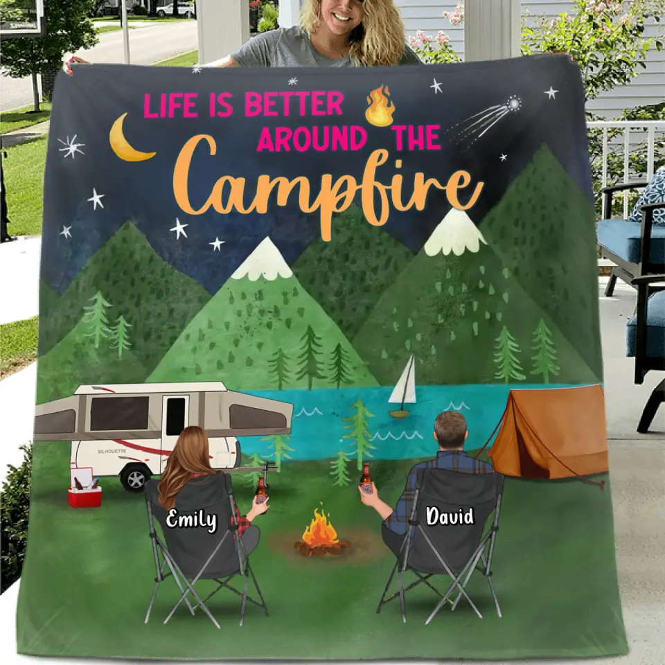 Personalized Camping Quilt & Fleece Throw Blanket — Life Is Better Around the Campfire