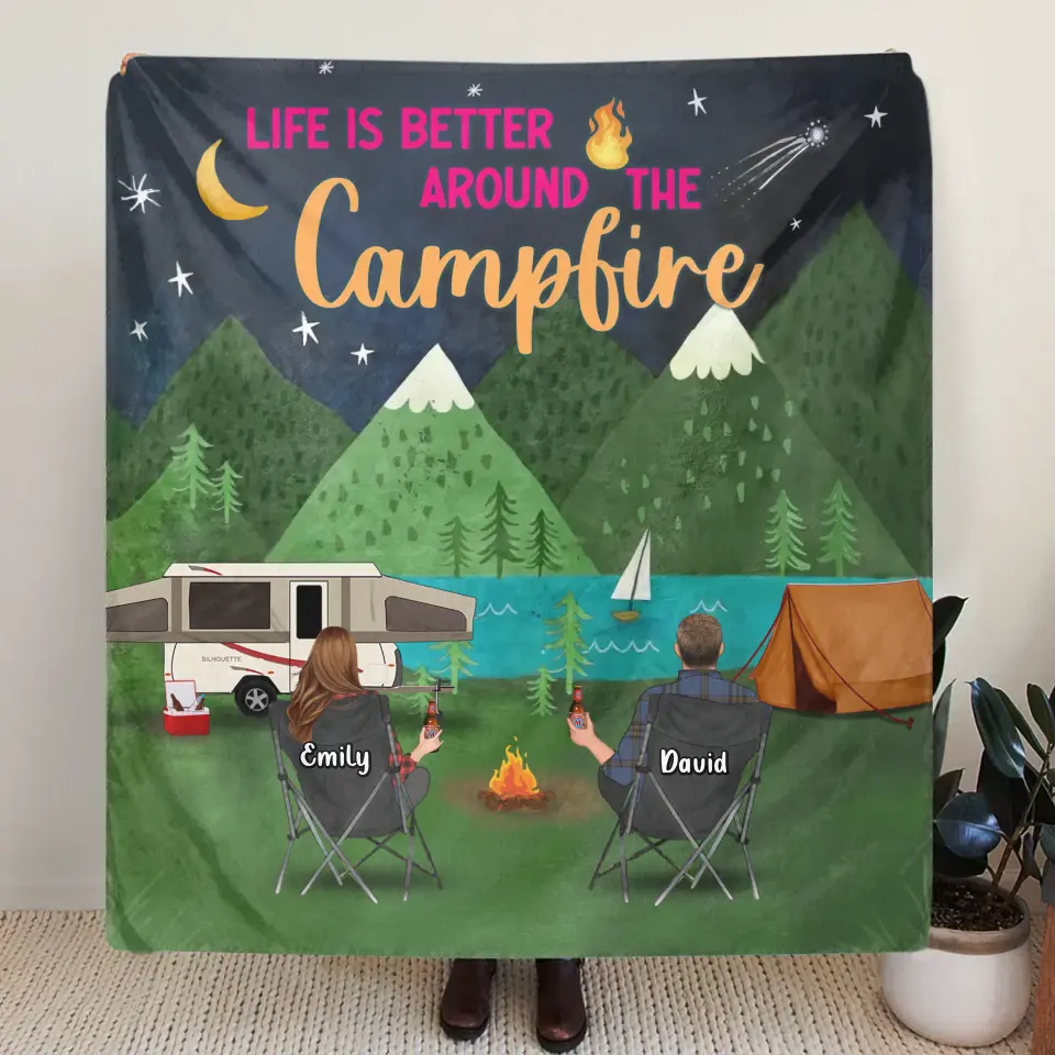 Personalized Camping Quilt & Fleece Throw Blanket — Life Is Better Around the Campfire