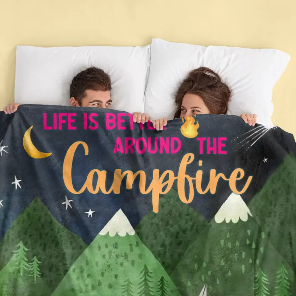Personalized Camping Quilt & Fleece Throw Blanket — Life Is Better Around the Campfire