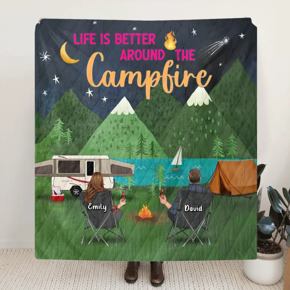 Personalized Camping Quilt & Fleece Throw Blanket — Life Is Better Around the Campfire