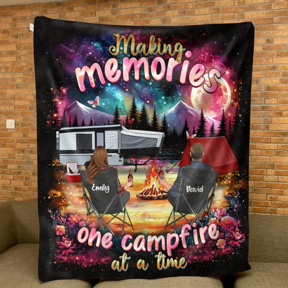 Personalized Camping Quilt, Fleece Throw Blanket or Pillow Cover — Making Memories One Campfire at a Time