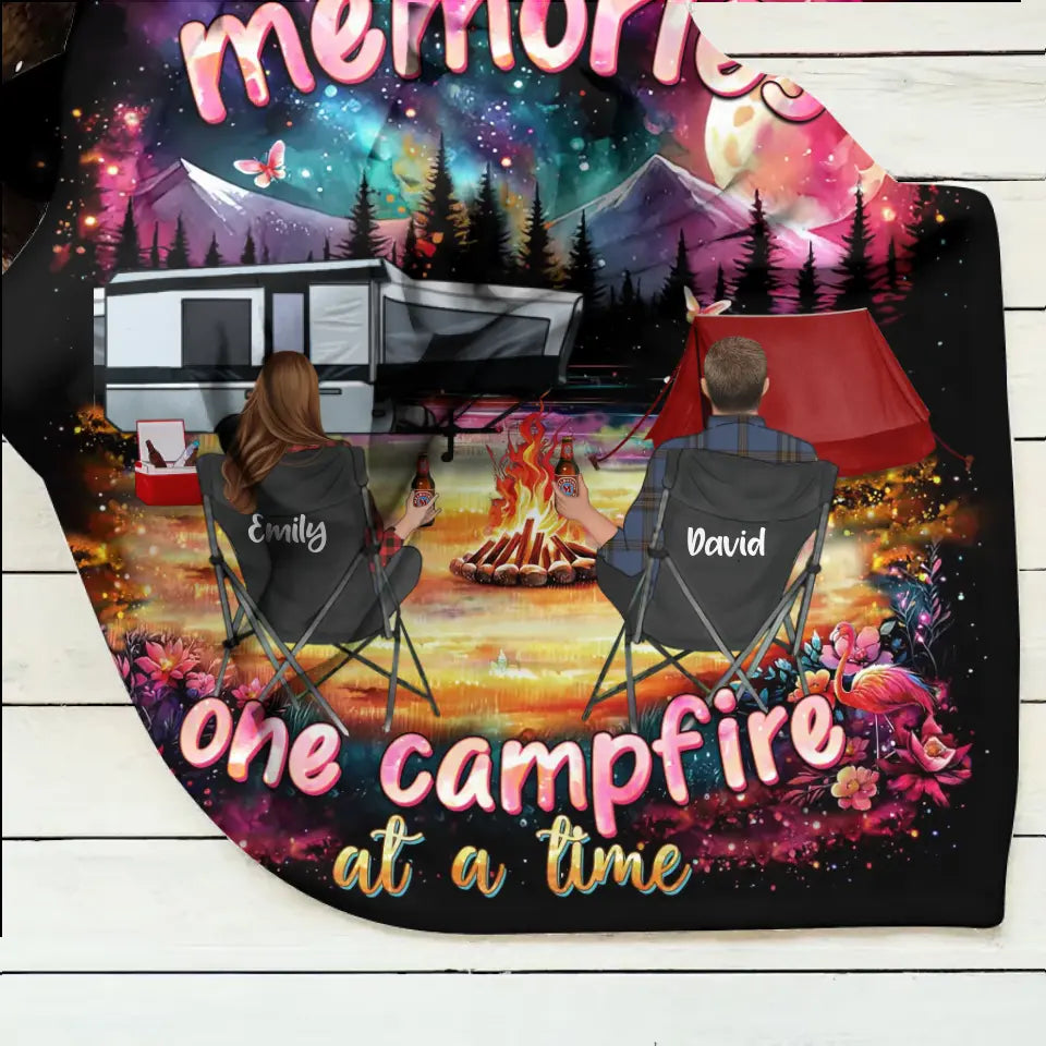 Personalized Camping Quilt, Fleece Throw Blanket or Pillow Cover — Making Memories One Campfire at a Time