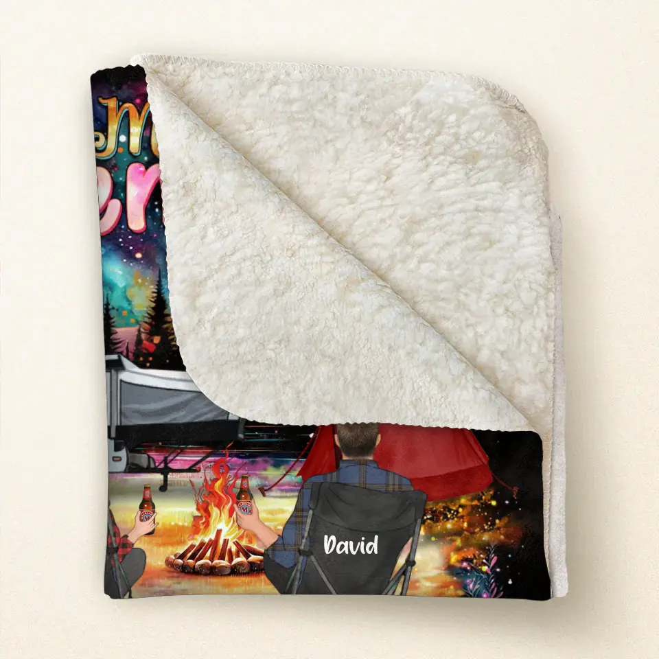 Personalized Camping Quilt, Fleece Throw Blanket or Pillow Cover — Making Memories One Campfire at a Time