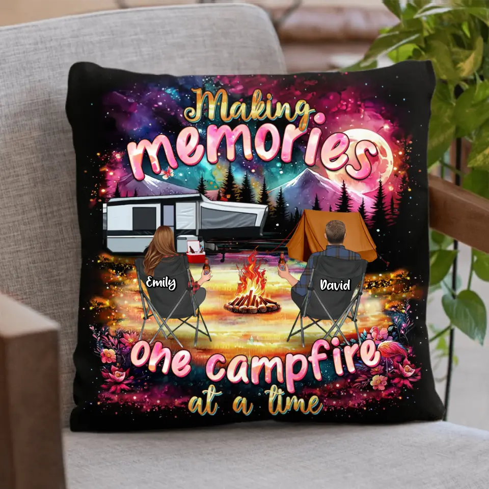 Personalized Camping Quilt, Fleece Throw Blanket or Pillow Cover — Making Memories One Campfire at a Time