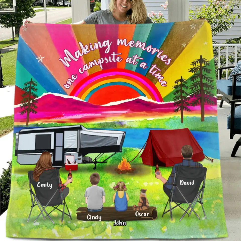 Personalized Watercolor Camping Quilt & Fleece Throw Blanket — Making Memories One Campsite at a Time