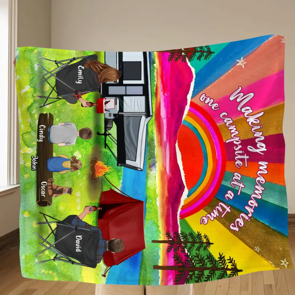 Personalized Watercolor Camping Quilt & Fleece Throw Blanket — Making Memories One Campsite at a Time