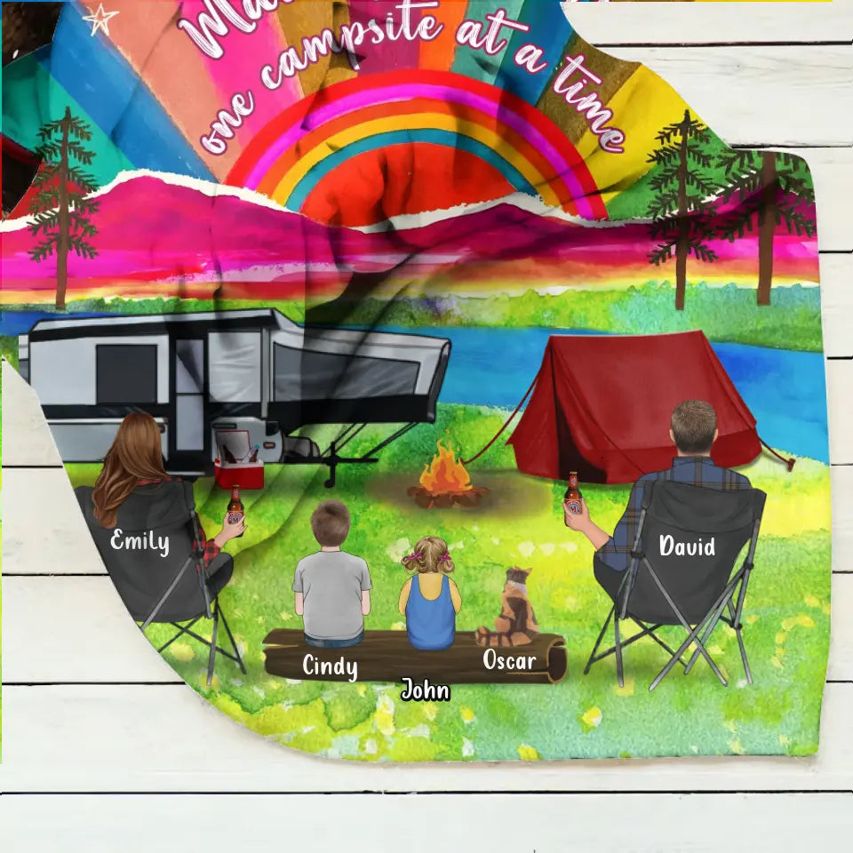 Personalized Watercolor Camping Quilt & Fleece Throw Blanket — Making Memories One Campsite at a Time