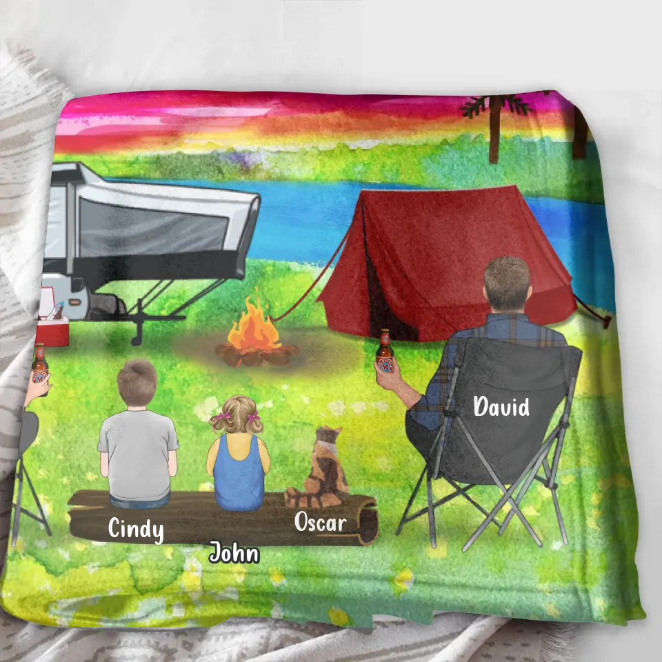 Personalized Watercolor Camping Quilt & Fleece Throw Blanket — Making Memories One Campsite at a Time