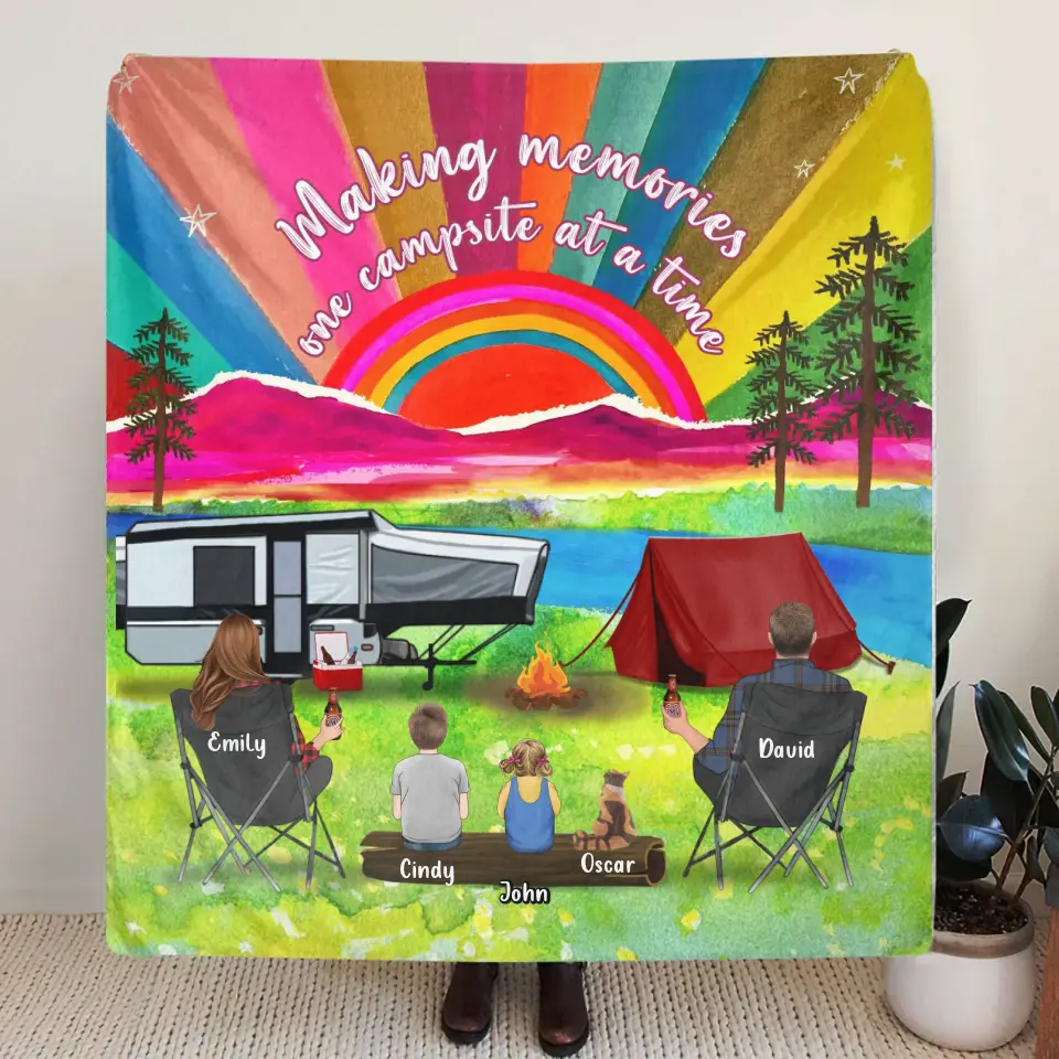 Personalized Watercolor Camping Quilt & Fleece Throw Blanket — Making Memories One Campsite at a Time