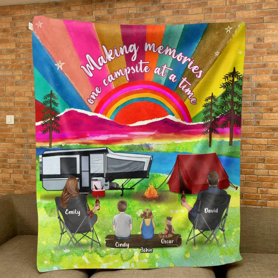 Personalized Watercolor Camping Quilt & Fleece Throw Blanket — Making Memories One Campsite at a Time