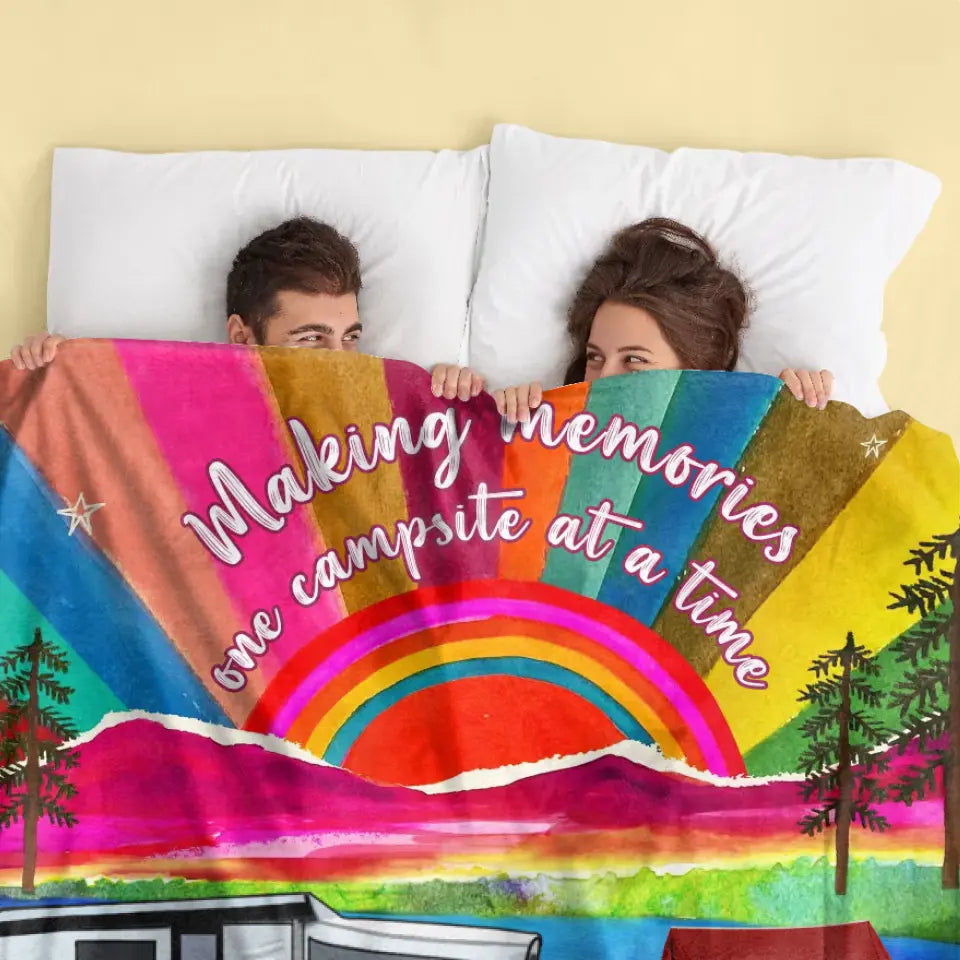 Personalized Watercolor Camping Quilt & Fleece Throw Blanket — Making Memories One Campsite at a Time