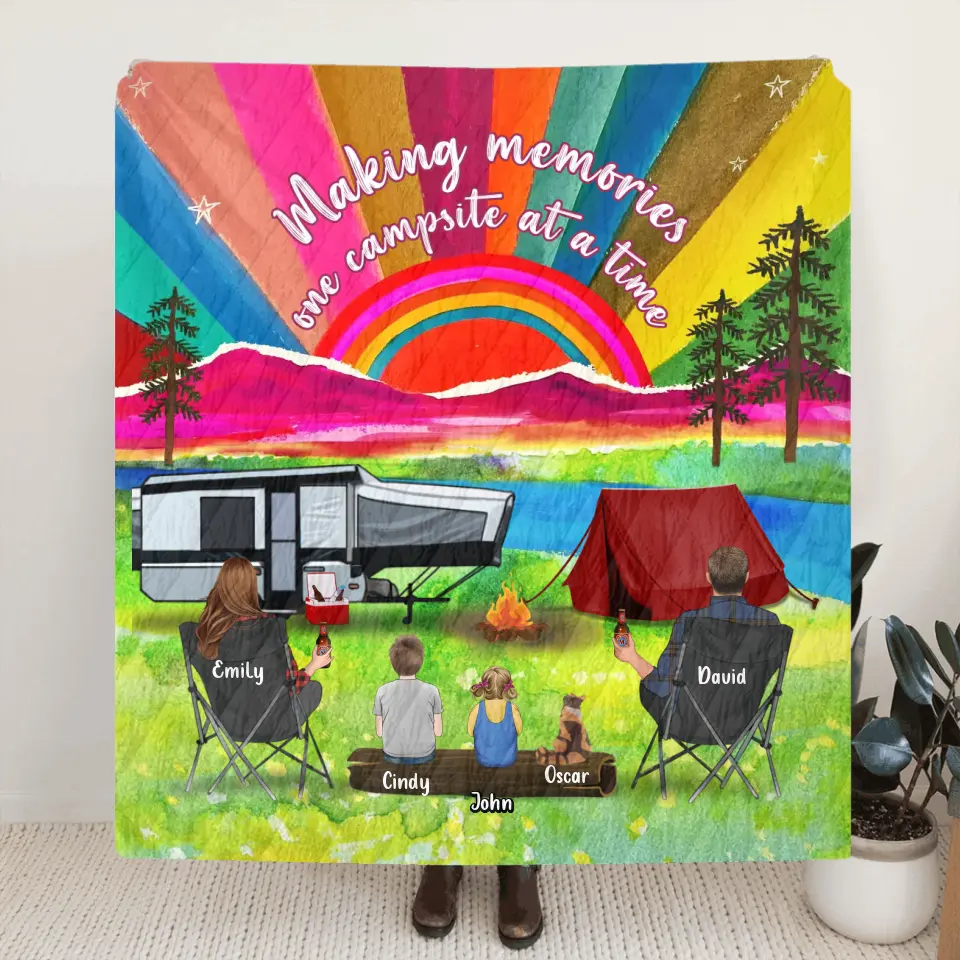 Personalized Watercolor Camping Quilt & Fleece Throw Blanket — Making Memories One Campsite at a Time