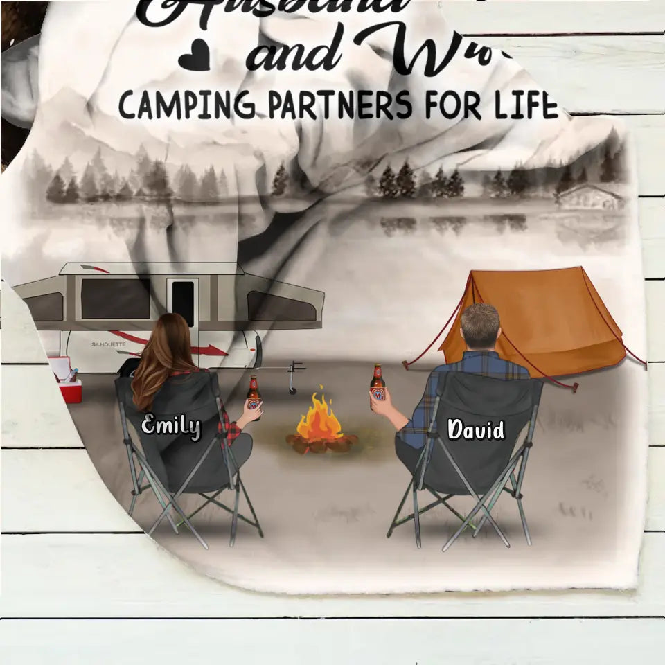 Happy Campers — Personalized Retro Vintage Camping Quilt & Fleece Blanket for Families