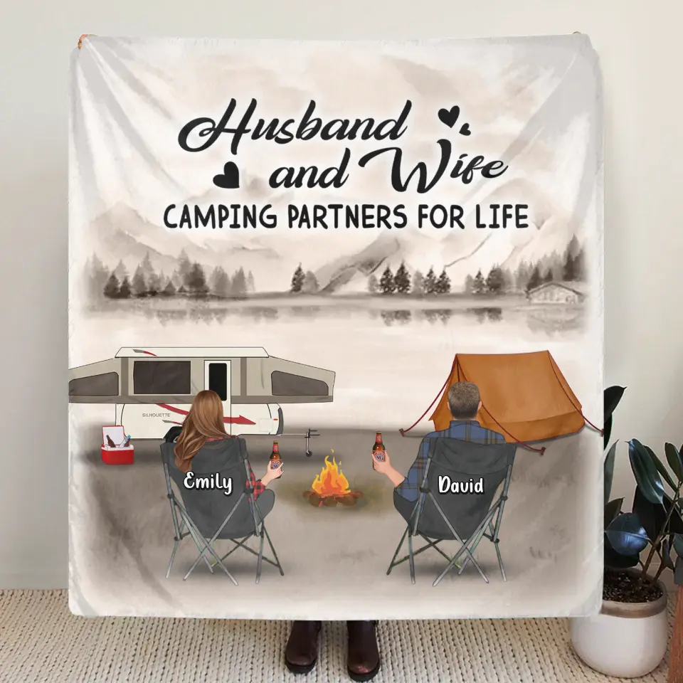 Happy Campers — Personalized Retro Vintage Camping Quilt & Fleece Blanket for Families