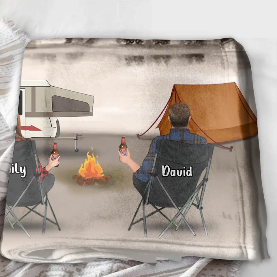Happy Campers — Personalized Retro Vintage Camping Quilt & Fleece Blanket for Families
