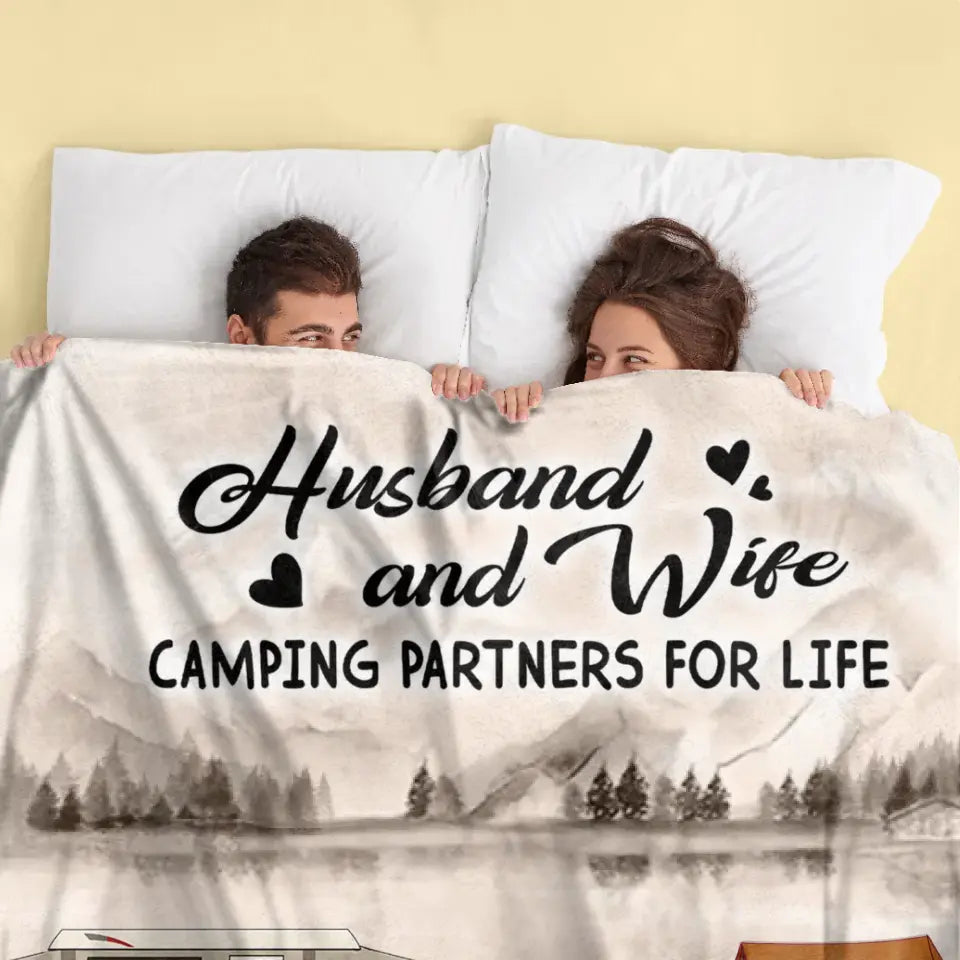 Happy Campers — Personalized Retro Vintage Camping Quilt & Fleece Blanket for Families