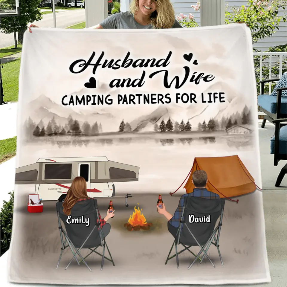 Happy Campers — Personalized Retro Vintage Camping Quilt & Fleece Blanket for Families