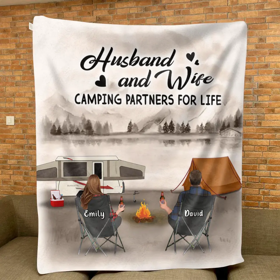 Happy Campers — Personalized Retro Vintage Camping Quilt & Fleece Blanket for Families