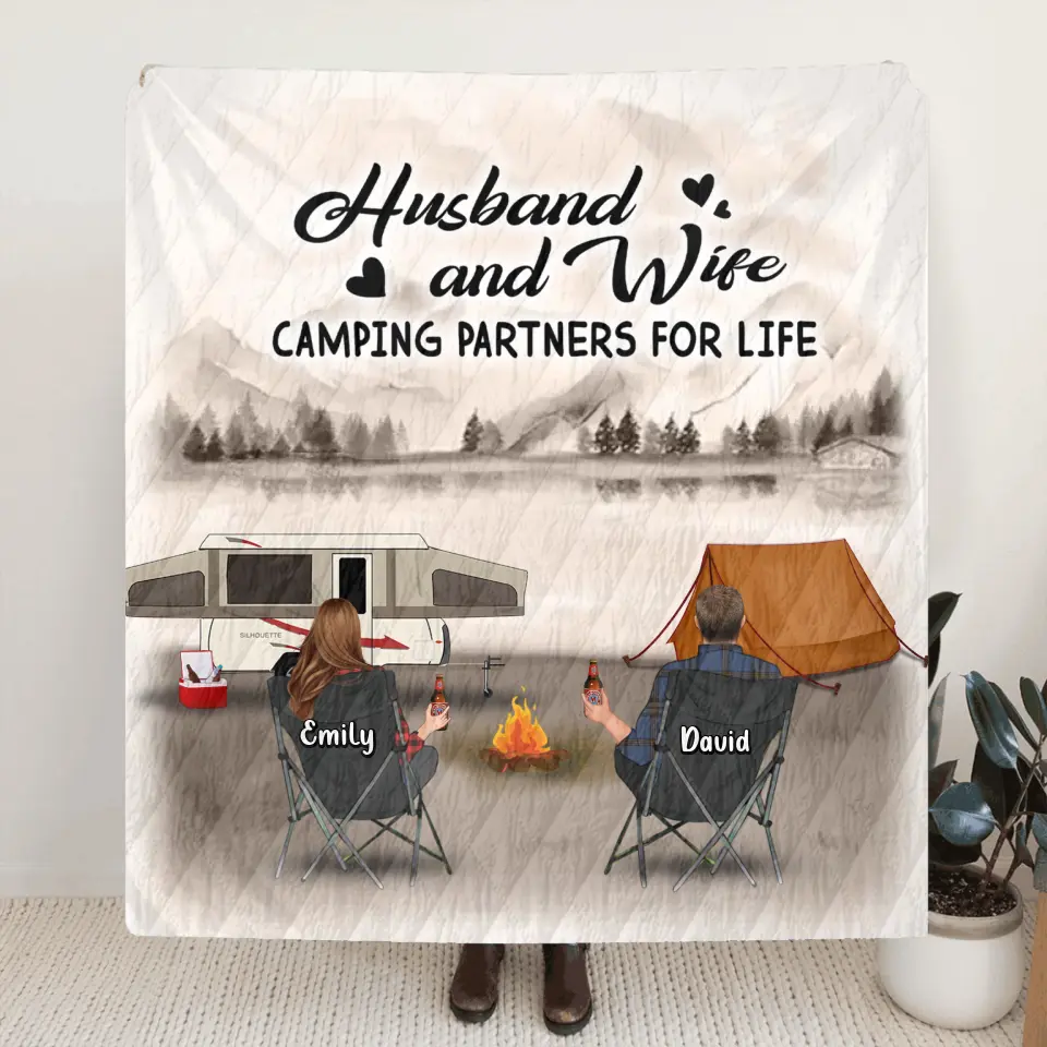 Happy Campers — Personalized Retro Vintage Camping Quilt & Fleece Blanket for Families