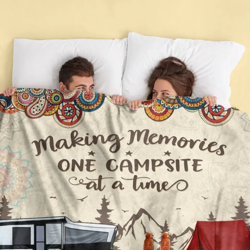 Making Memories One Campsite at a Time — Personalized Floral Retro Camping Quilt & Fleece Blanket