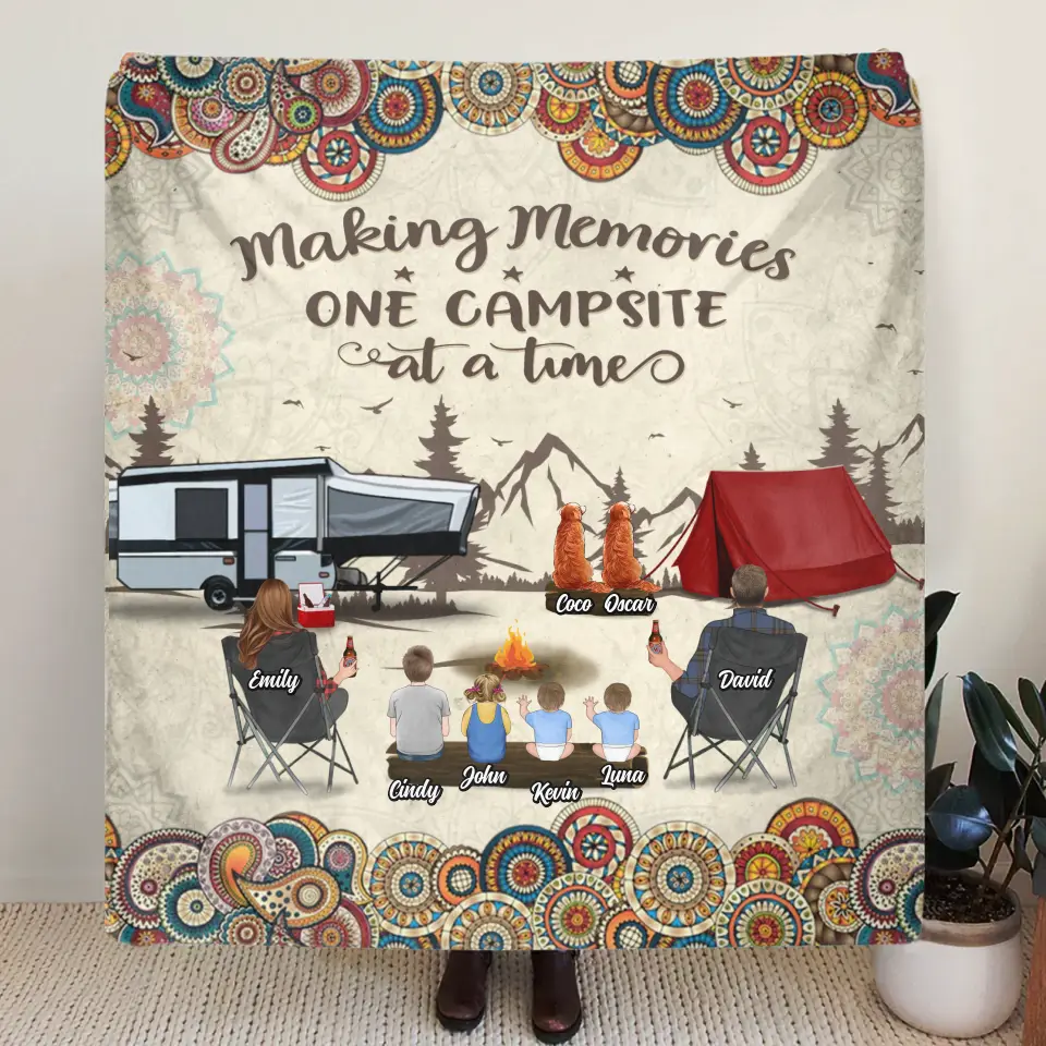 Making Memories One Campsite at a Time — Personalized Floral Retro Camping Quilt & Fleece Blanket
