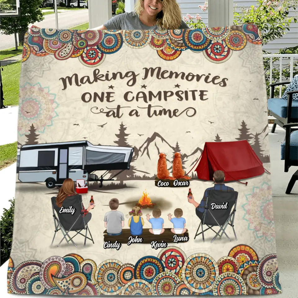 Making Memories One Campsite at a Time — Personalized Floral Retro Camping Quilt & Fleece Blanket