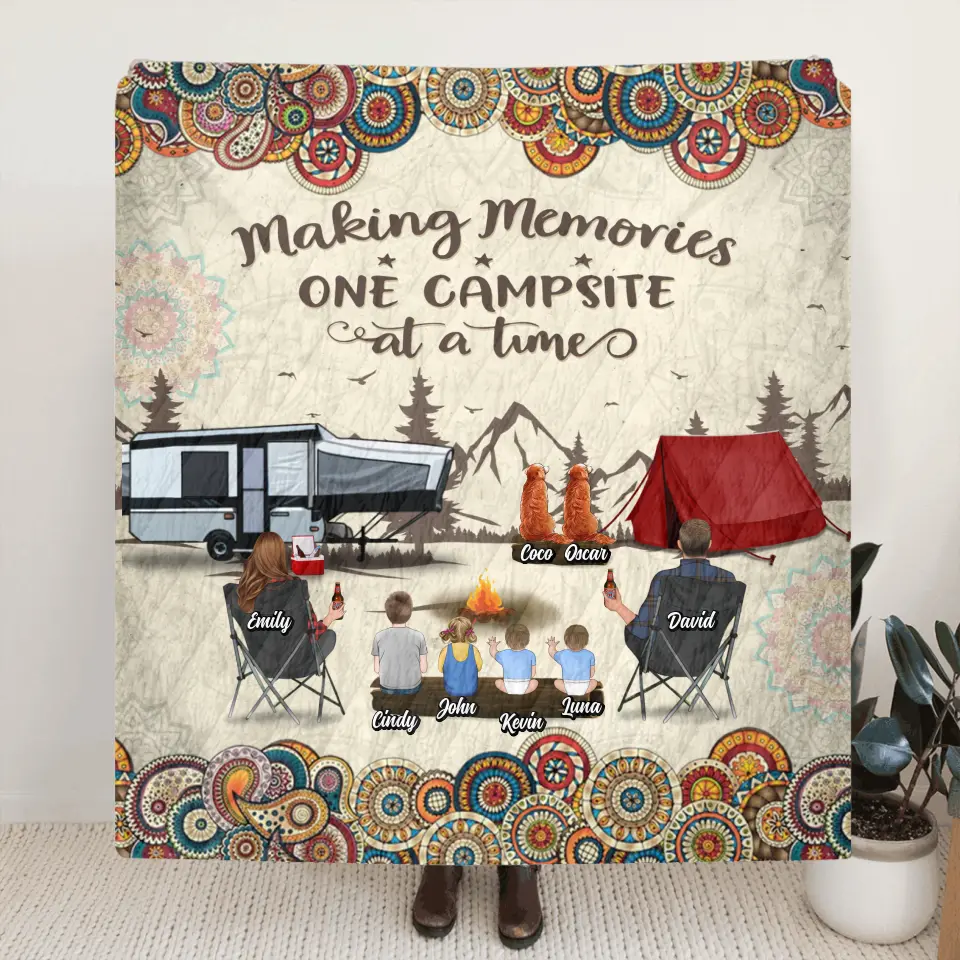 Making Memories One Campsite at a Time — Personalized Floral Retro Camping Quilt & Fleece Blanket