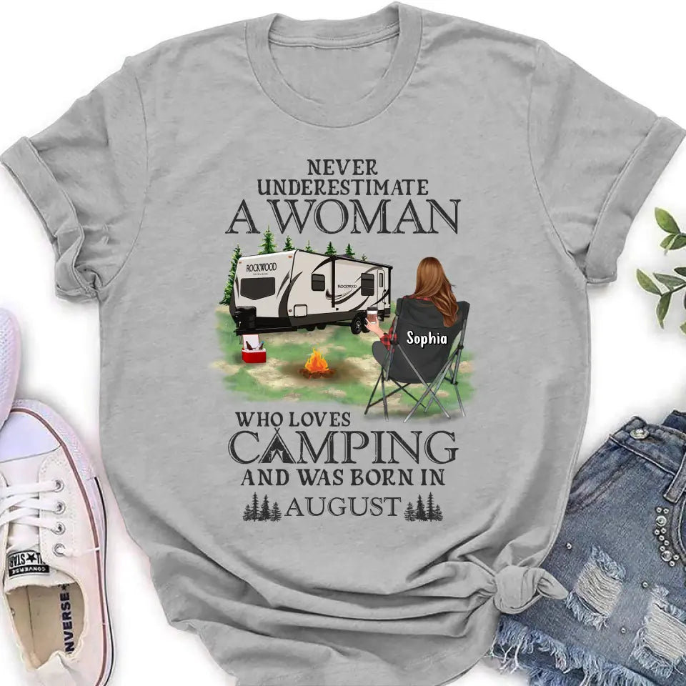 Never Underestimate a Woman Who Loves Camping — Personalized Camping Shirt & Hoodie