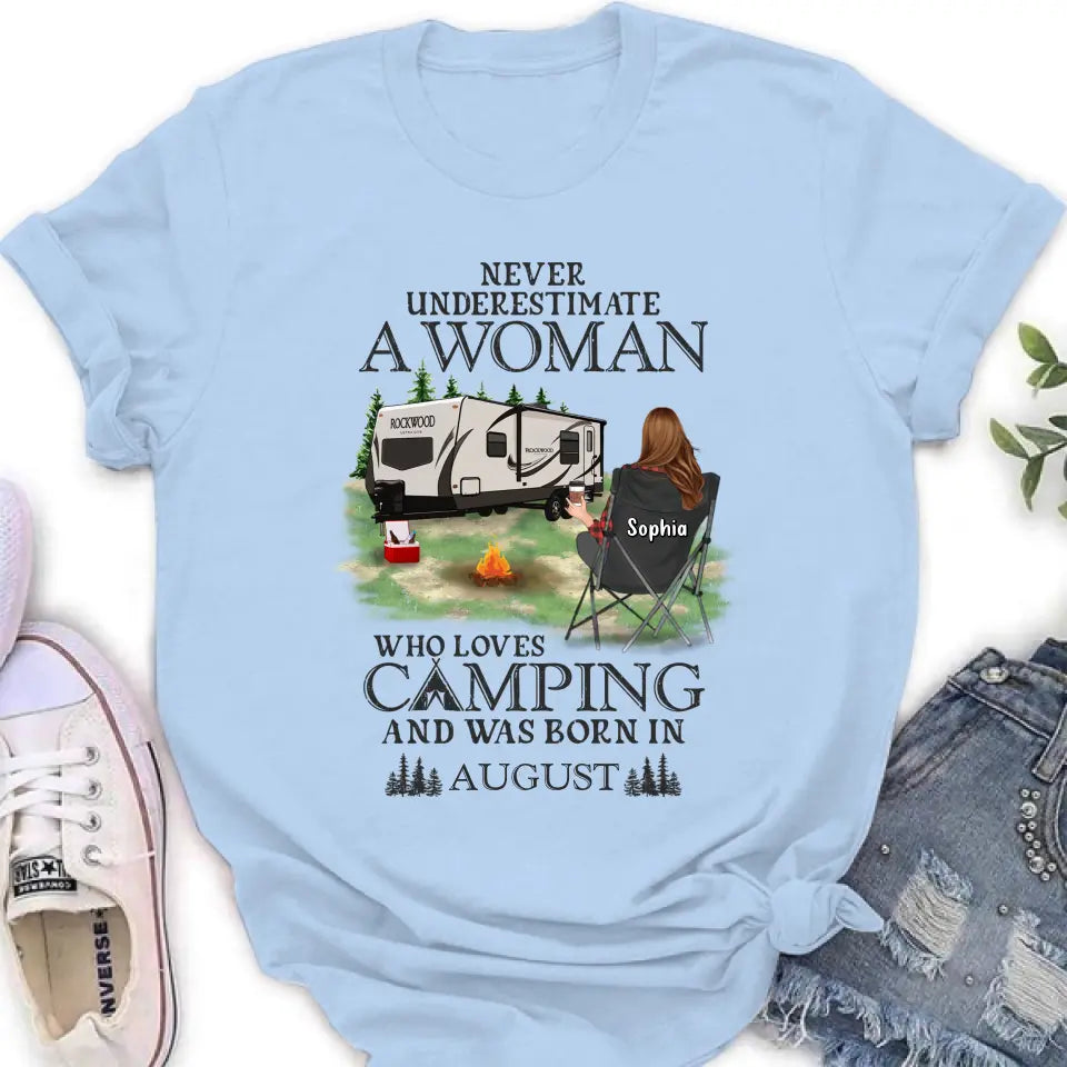Never Underestimate a Woman Who Loves Camping — Personalized Camping Shirt & Hoodie