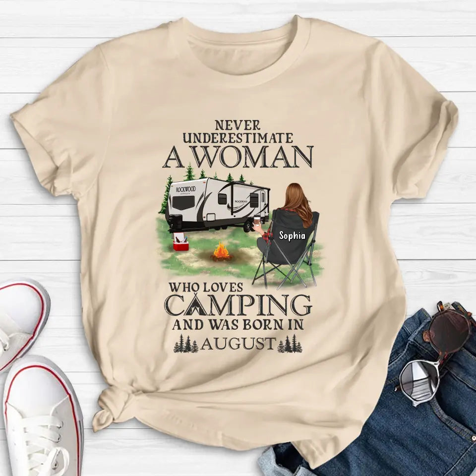 Never Underestimate a Woman Who Loves Camping — Personalized Camping Shirt & Hoodie