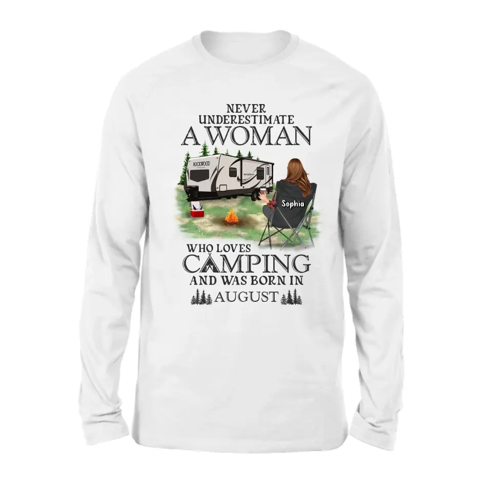 Never Underestimate a Woman Who Loves Camping — Personalized Camping Shirt & Hoodie