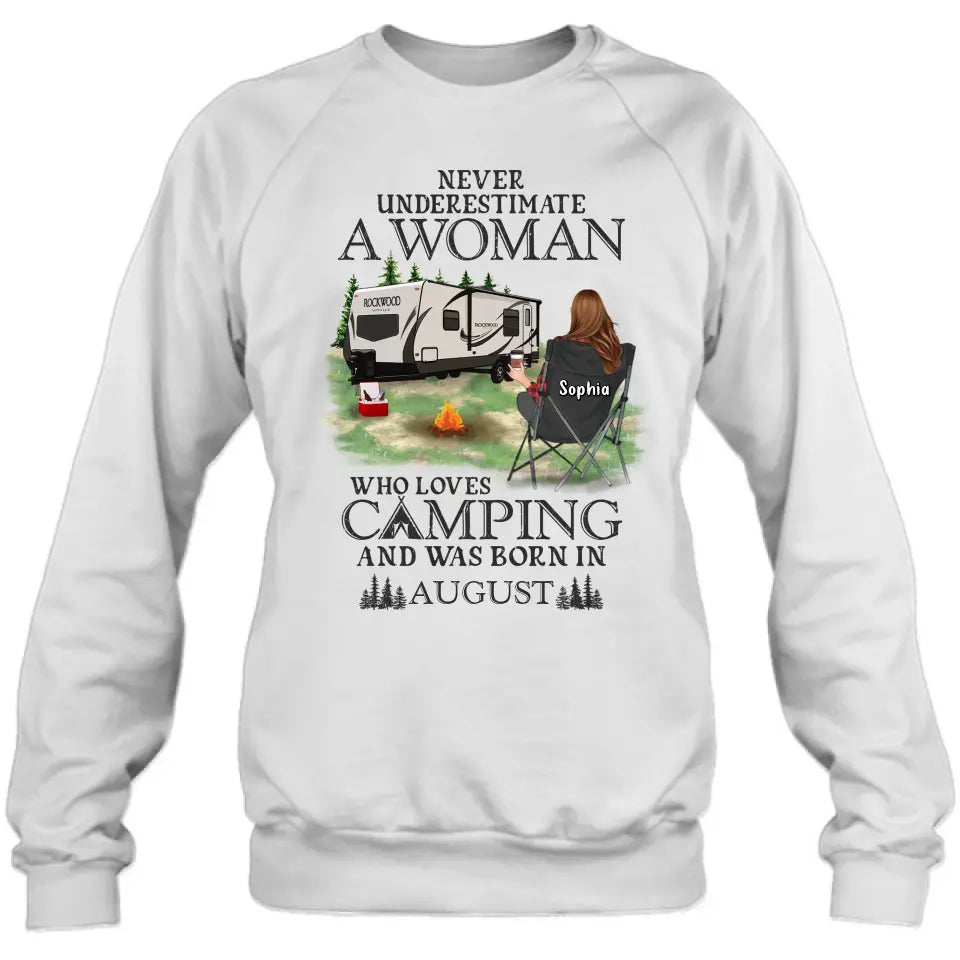 Never Underestimate a Woman Who Loves Camping — Personalized Camping Shirt & Hoodie