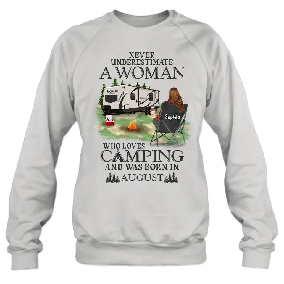 Never Underestimate a Woman Who Loves Camping — Personalized Camping Shirt & Hoodie
