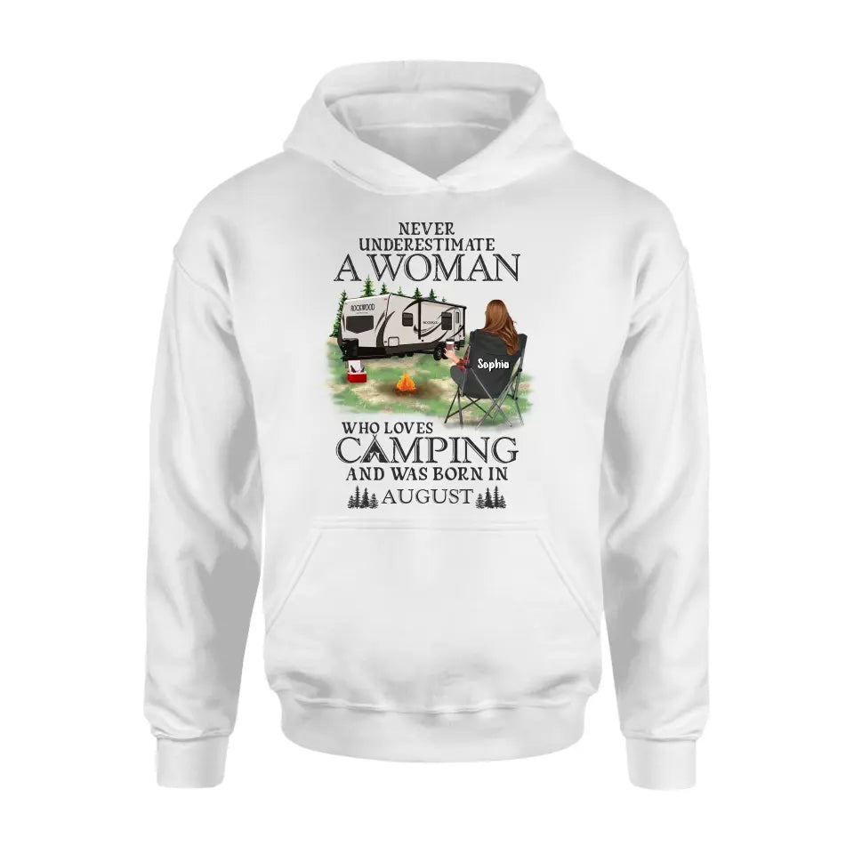 Never Underestimate a Woman Who Loves Camping — Personalized Camping Shirt & Hoodie