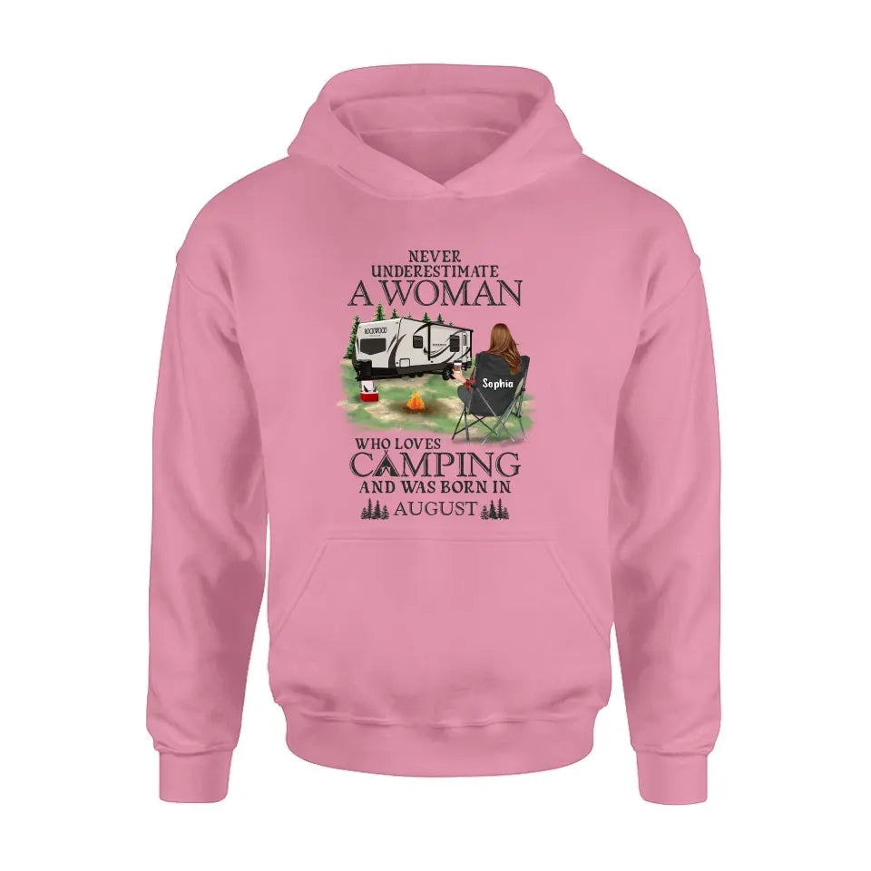 Never Underestimate a Woman Who Loves Camping — Personalized Camping Shirt & Hoodie