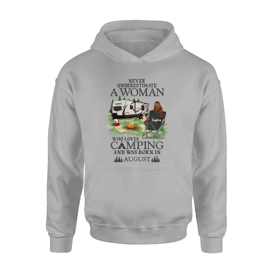 Never Underestimate a Woman Who Loves Camping — Personalized Camping Shirt & Hoodie