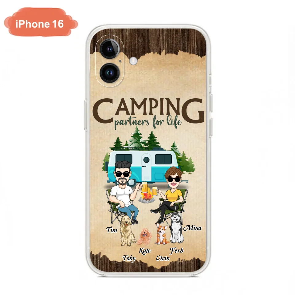 Personalized Couple With Dogs Camping Phone Case — Up to 4 Dogs