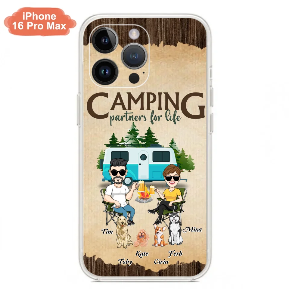Personalized Couple With Dogs Camping Phone Case — Up to 4 Dogs