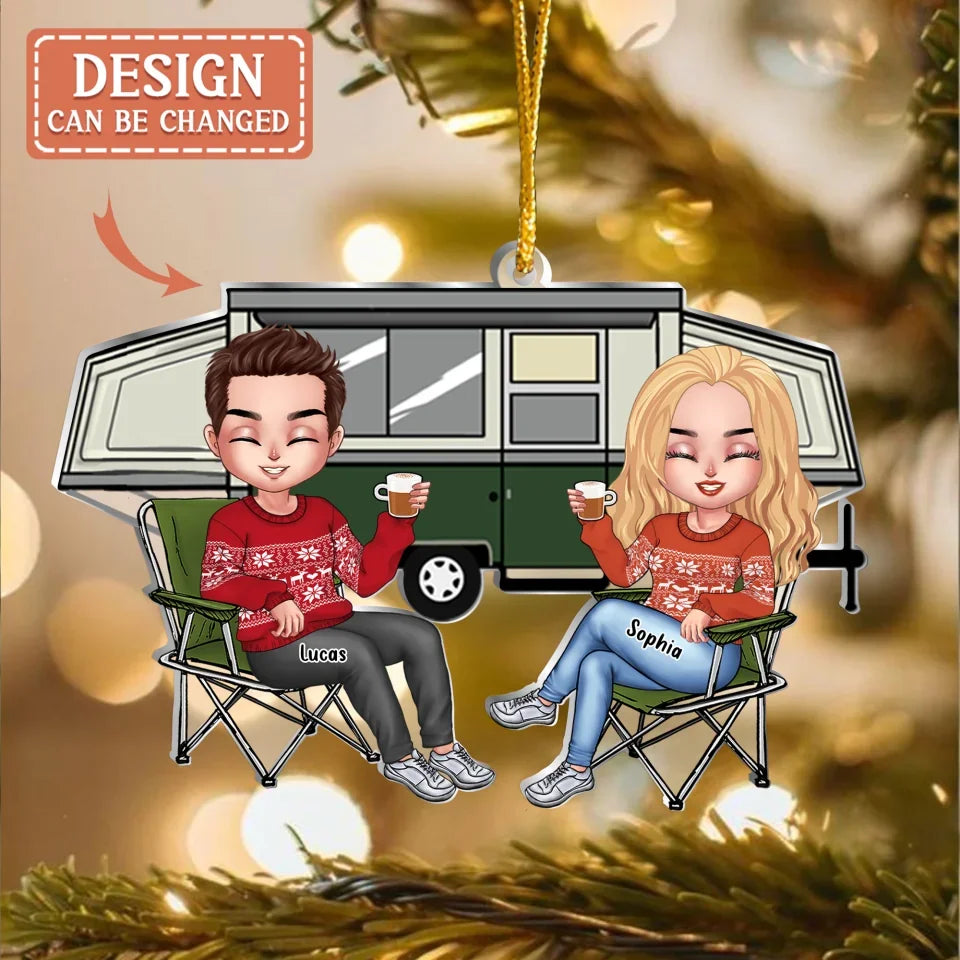 Our Adventure Begins Here — Personalized Camping Chibi Couple Acrylic Ornament