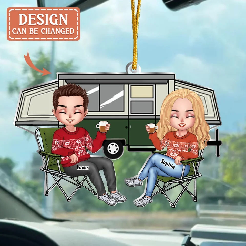 Our Adventure Begins Here — Personalized Camping Chibi Couple Acrylic Ornament