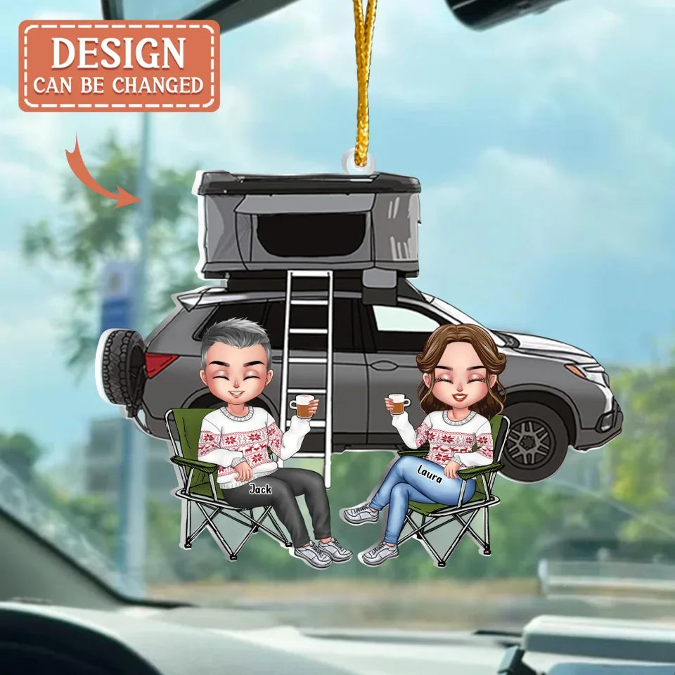 Our Adventure Begins Here — Personalized Camping Chibi Couple Acrylic Ornament