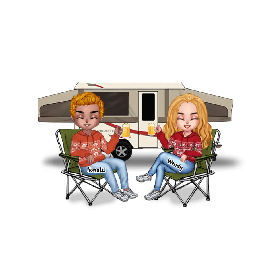 Our Adventure Begins Here — Personalized Camping Chibi Couple Acrylic Ornament