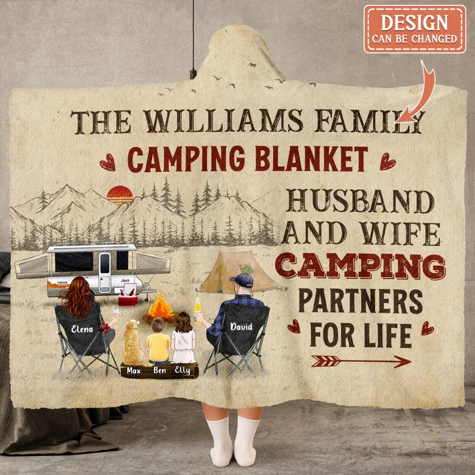 Camping Partners For Life — Personalized Hooded Blanket for Couples & Families