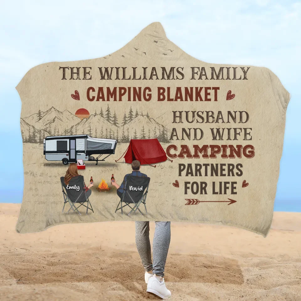 Camping Partners For Life — Personalized Hooded Blanket for Couples & Families